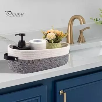 Плетеная корзина для хранения с ручками, большая вместимость, прочная, несущая многоцелевая игрушка, прямоугольная декоративная корзина черный серый