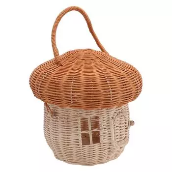 Плетеная корзина из ротанга, ручная работа, натуральная, милая, винтажная, в форме гриба, переносные корзины для фото