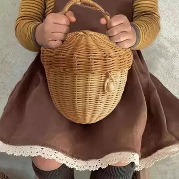 Плетеная корзина из ротанга в форме желудя, переносная сумка для хранения, корзина для пикника, органайзер для всякой всячины, реквизит для фотосъемки 1pc