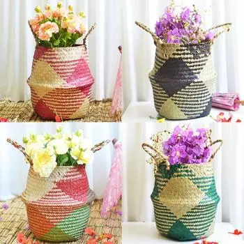 Плетеная корзина из водорослей Плетеная корзина Цветочный горшок Складная корзина Корзина для мусора разноцветный