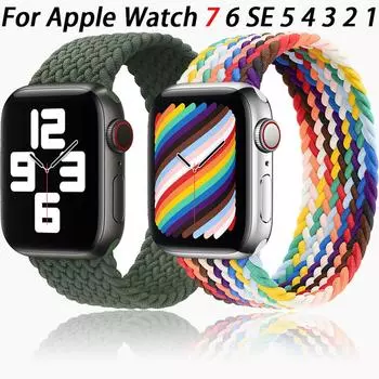 Плетеная петля Solo для Apple Watch, ремешок 44 мм, 40 мм, 45 мм, 41 мм, 38 мм, 42 мм, эластичный силиконовый ремешок для часов, браслет iWatch Serie 7 654321 SE, аксессуары для ремешков 38mm 40mm 41mm & S