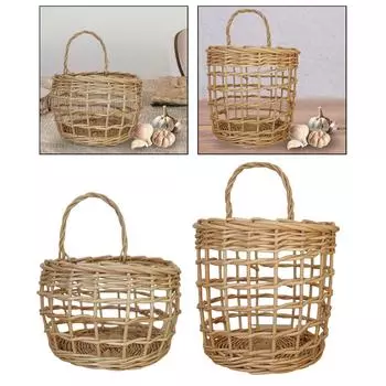 Плетеная подвесная корзина-держатель с ручкой, подвесная настенная корзина, корзина из ротанга ручной работы для кладовой картофеля, лукового шкафа, чеснока