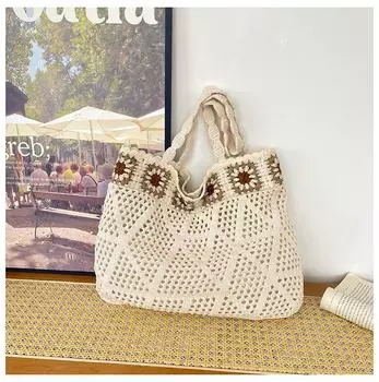Плетеная полая сумка-тоут 2024 года, новая трикотажная модная тенденция, шерстяная сумка, популярная литературная сумка через плечо для женщин