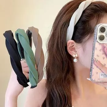 Плетеная повязка на голову, нескользящая, однотонная, широкая, для волос, для мытья лица, для макияжа, женские аксессуары для волос, головной убор для девочек, реквизит для фотосъемки зелёный