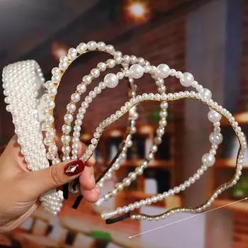 Плетеная повязка на голову в корейском стиле с жемчужными бусинами для женщин: Шикарный и универсальный аксессуар для волос 16# Pearl Headband