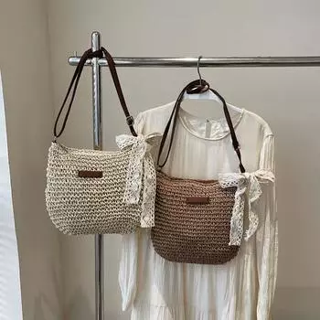 Плетеная соломенная сумка через плечо для женщин с большой вместимостью, новая летняя универсальная сумка-ведро для отдыха на море, пляжная сумка