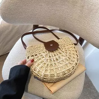 Плетеная соломенная сумка из ротанга ручной работы, летняя пляжная сумка для женщин, сумка-мессенджер в стиле бохо, сумки через плечо для девочек, повседневная сумочка 25*7*17cm бежевый