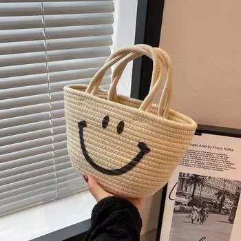 Плетеная соломенная сумка новая плетеная сумка на пляже сетка красная корзина для рук ширина 25см высота 16см толщина 11см высота ручки 11см белый