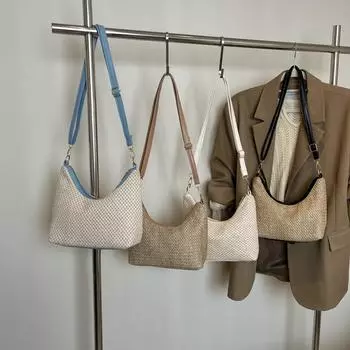 Плетеная соломенная сумка, симпатичная, ручной работы, плетеная, большая вместительная сумка на плечо, сумка-тоут из ротанга, женская сумка-хобо через плечо 21x11x13cm белый