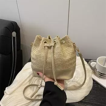 Плетеная соломенная сумка женская 2025 новая летняя универсальная сумка-мессенджер для отдыха на море пляжная сумка переносная сумка-ведро хаки