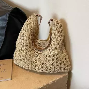 Плетеная сумка 2024 года, новая летняя сумка большой вместимости, ленивая ветровая соломенная плетеная сумка для отдыха на море, пляжная сумка, женская сумка покинуть белый