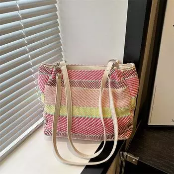 Плетеная сумка большой вместимости простая повседневная сумка через плечо модный тренд 2024 весна и лето новая красивая женская сумка-тоут зелёный