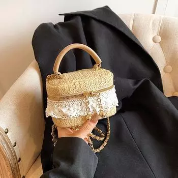 Плетеная сумка через плечо для женщин цепочка с кружевом корейская мода