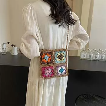 Плетеная сумка через плечо из соломы с полым цветком, новая ретро квадратная соломенная сумка, плетеная сумка для отдыха на пляже, популярная сумка через плечо