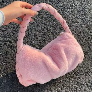 Плетеная сумка через подмышку, ниша, пушистая сумка, женская, новая, универсальная, высокого класса, плюшевая, сумка через плечо, диагональный промежуток белый