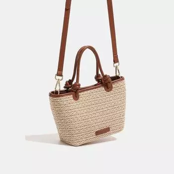 Плетеная сумка для женщин, ретро-сумка из французской соломы, плетеная сумка, универсальная, большая вместимость, водонепроницаемая сумка, пляжная сумка для отдыха в стиле бохо бежевый