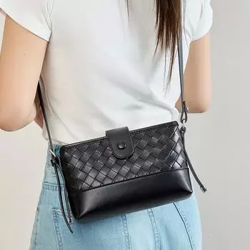 Плетеная сумка Мобильная сумка Женская сумка через плечо из высококачественной кожи Женская сумка Сумка через плечо Niche Design чёрный