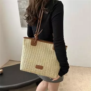 Плетеная сумка ручной работы из ротанга, большие сумки, модная соломенная сумка для женщин и девочек black-S