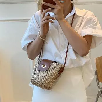 Плетеная сумка ручной работы на плечо Мини-сумка через плечо Повседневная соломенная сумка Косметичка