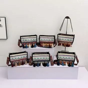 Плетеная сумка с бахромой, сумка через плечо, большая вместимость, богемная сумка через плечо для женщин Style A