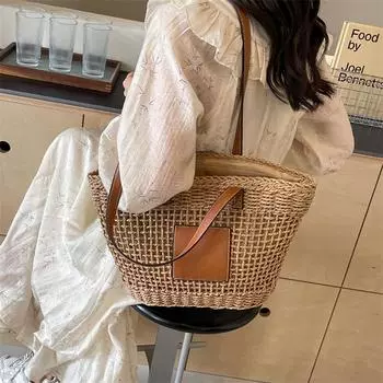 Плетеная сумка Соломенная плетеная сумка Сумка на плечо бежевый