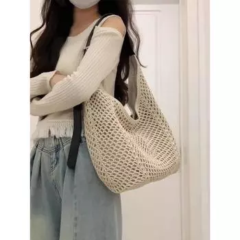 Плетеная сумка-тоут женская 2025 весна/лето новый приход большая вместимость корейский стиль нишевый стиль вырезы на плечо сумка-мессенджер Light Beige