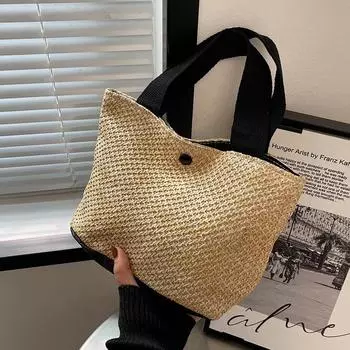 Плетеная сумка-ведро из ротанга Праздничная пляжная сумка Женская сумка через плечо чёрный