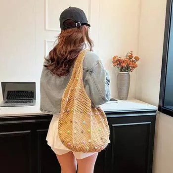 Плетеная сумка женская большая вместимость 2024 новая весна осень универсальная сумка через плечо текстурная плетеная сумка-ведро для поездок на работу хаки
