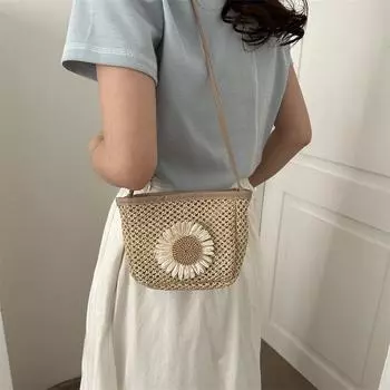 Плетеная сумка женская летняя 2024 года, новая соломенная плетеная симпатичная маленькая квадратная сумка, маленькая ромашка, сумка через плечо из соломы белый