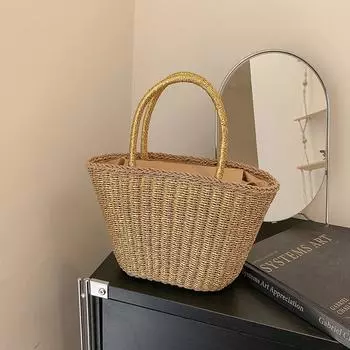 Плетеная сумка женская новая популярная сумка на плечо пляжный отдых овощная корзина сумка-тоут сумка-ведро золотой