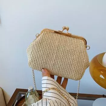 Плетеная сумка женская сумка 2024 лето новая женская сумка премиум-класса сумка на плечо с зажимом цепочка модная сумка-мессенджер знаменитости в Интернете белый