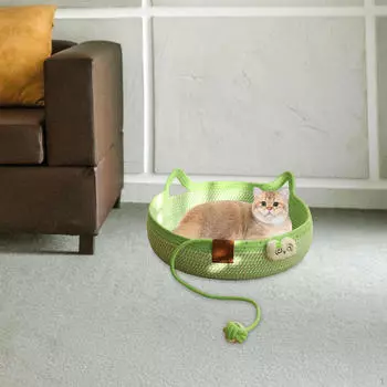 Плетеная веревочная кошачья кровать-домик диван для котенка летняя когтеточка корзина для сна с игрой S