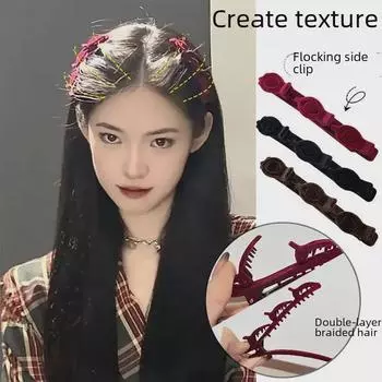 «Плетеная заколка-принцесса для женщин — захватывает и укладывает короткие волосы, челку и лоб» Suede Braided Hair Clip чёрный