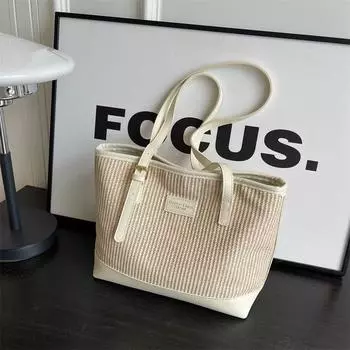 Плетеная женская сумка 2024 года, новая модель, популярная в этом году, вместительная сумка-тоут, универсальная осенняя сумка через плечо для поездок на работу