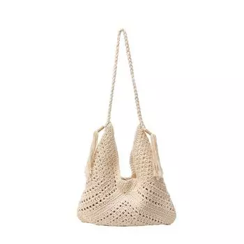 Плетеная женская сумка большой вместимости, сумка для поездок на работу, пляжная сумка с кисточками, сумка через плечо и подмышку бежевый
