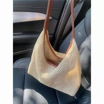 Плетеная женская сумка лето 2024 новая модная ретро соломенная сумка универсальная большая вместительная сумка через плечо коричневый
