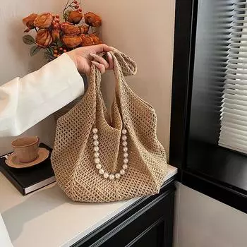 Плетеная женская сумка, модная вязаная сумка, ажурная сумка на одно плечо чёрный