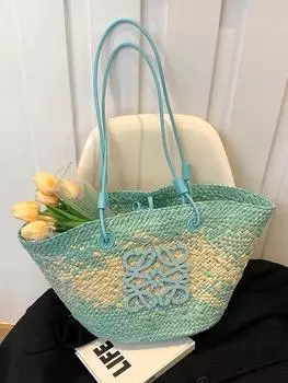 Плетеная женская сумка-тоут из соломы для пляжа, женская сумка-тоут Bun Mother Bag, высококачественная, маленькая и универсальная пляжная женская сумка 30x17x26cm жёлтый