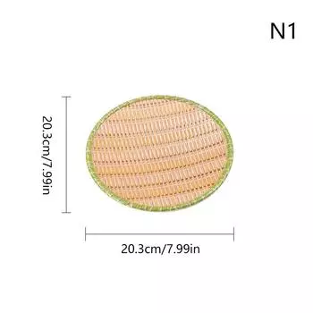 Плетение из бамбука Горшок Тарелка для овощей Несколько стилей Меламиновая тарелка для барбекю Зеленая сервировочная тарелка Ресторан Round S