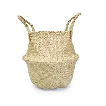 Плетеные корзины для хранения, складные корзины для белья ручной работы из соломы, корзина для цветов из натурального ротанга и морской травы XS естественный