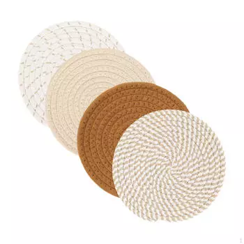 Плетеные коврики под тарелки, легко моющиеся, термостойкие, круглые, стильные, круглые, плетеные коврики под тарелки коричневый