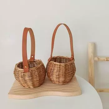 Плетеные подвесные корзины для растений, тканая корзина для хранения, садовая ваза для цветов, горшок для растений в горшке с кожаной ручкой, корзины для хранения