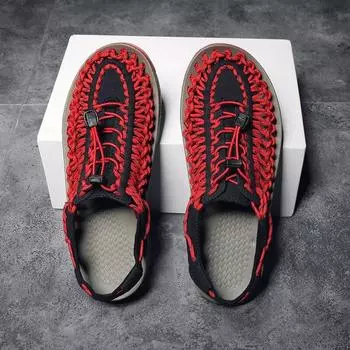 Плетеные сандалии, мужские дышащие забродные туфли в стиле ретро, римская пляжная обувь для отдыха, летние сандалии на резинке, мужские кроссовки 35 бежевый