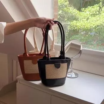 Плетеные соломенные сумки Niche Design, сумки-ведра для родниковой воды, ретро-сумки через плечо для ношения под мышкой чёрный