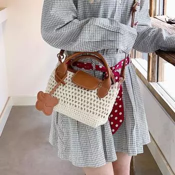 Плетеные сумки для женщин на лето Повседневные вязаные сумки на одно плечо Сумки через плечо Вязаные крючком сумки для летнего пляжа With pendant