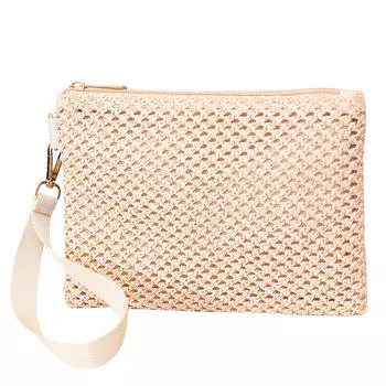 Плетеные сумки из соломы для женщин, ажурная плетеная пляжная сумка из соломы, сумка на запястье, сумки для мобильного телефона, сумка для наличных One Size