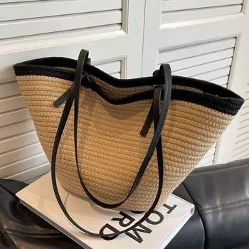 Плетеные сумки Женская мода Летняя мода Супер популярная праздничная сумка-тоут Большая вместительная сумка через плечо хаки