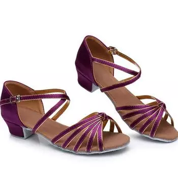 Плетеные туфли для латинских танцев с завязками. Модные атласные туфли для латинских танцев на толстом каблуке. 25