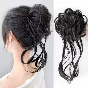 Плетеные волосы Булочка Натуральные пушистые ленивые волнистые шиньонные волосы Артефактная коса Цветочная головка Коса Парик Кольцо для волос