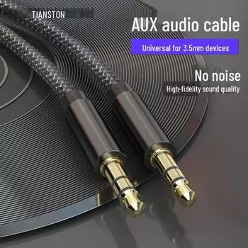 Плетеный 3,5 мм мужской-мужской Aux аудиокабель для мобильных телефонов и записи автомобильного аудио 1 meter чёрный